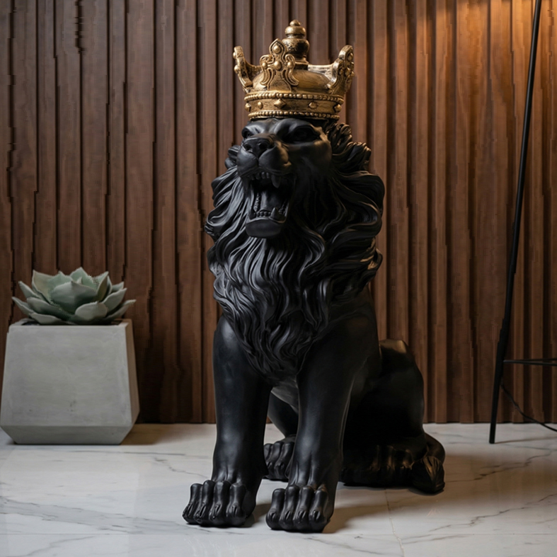 مجسم أسد ملكي مع تاج – Royal Lion Sculpture الصورة 2