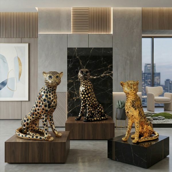 مجسم فهد فاخر بتشطيب ذهبي – Luxury Leopard Sculpture
